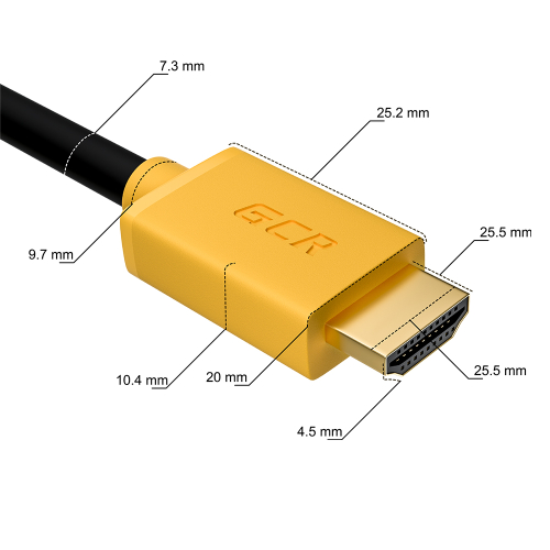 Greenconnect Кабель 1.0m HDMI версия 2.0, HDR 4:2:2, Ultra HD, 4K 60 fps 60Hz/5K*30Hz, 3D, AUDIO, 18.0 Гбит/с, 28/28 AWG, OD7.3mm, тройной экран, черный, желтые коннекторы, GCR-HM441-1.0m фото 3