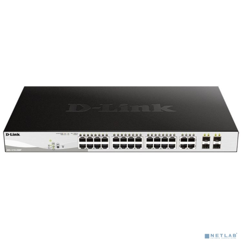 D-Link DGS-1210-28MP/ F3A, PROJ L2 Smart Switch with 24 10/ 100/ 1000Base-T ports and 4 1000Base-T/ SFP combo-ports (24 PoE ports 802.3af/ 802.3at (30 W), PoE Budget 370 W).8K Mac address, 802.3x Flow Co (DGS-1210-28MP/F3A)