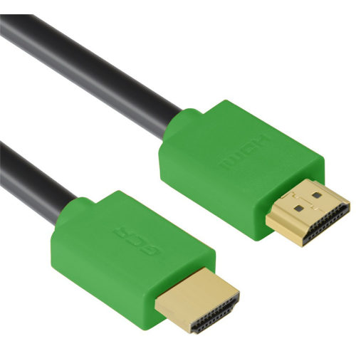 Greenconnect Кабель 1.5m HDMI версия 2.0, HDR 4:2:2, Ultra HD, 4K 60 fps 60Hz/5K*30Hz, 3D, AUDIO, 18.0 Гбит/с, 28/28 AWG, OD7.3mm, тройной экран, черный, зеленые коннекторы, GCR-HM421-1.5m