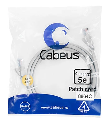 Cabeus PC-UTP-RJ45-Cat.5e-1.5m-LSZH Патч-корд U/ UTP, категория 5е, 2xRJ45/ 8p8c, неэкранированный, серый, LSZH, 1.5м